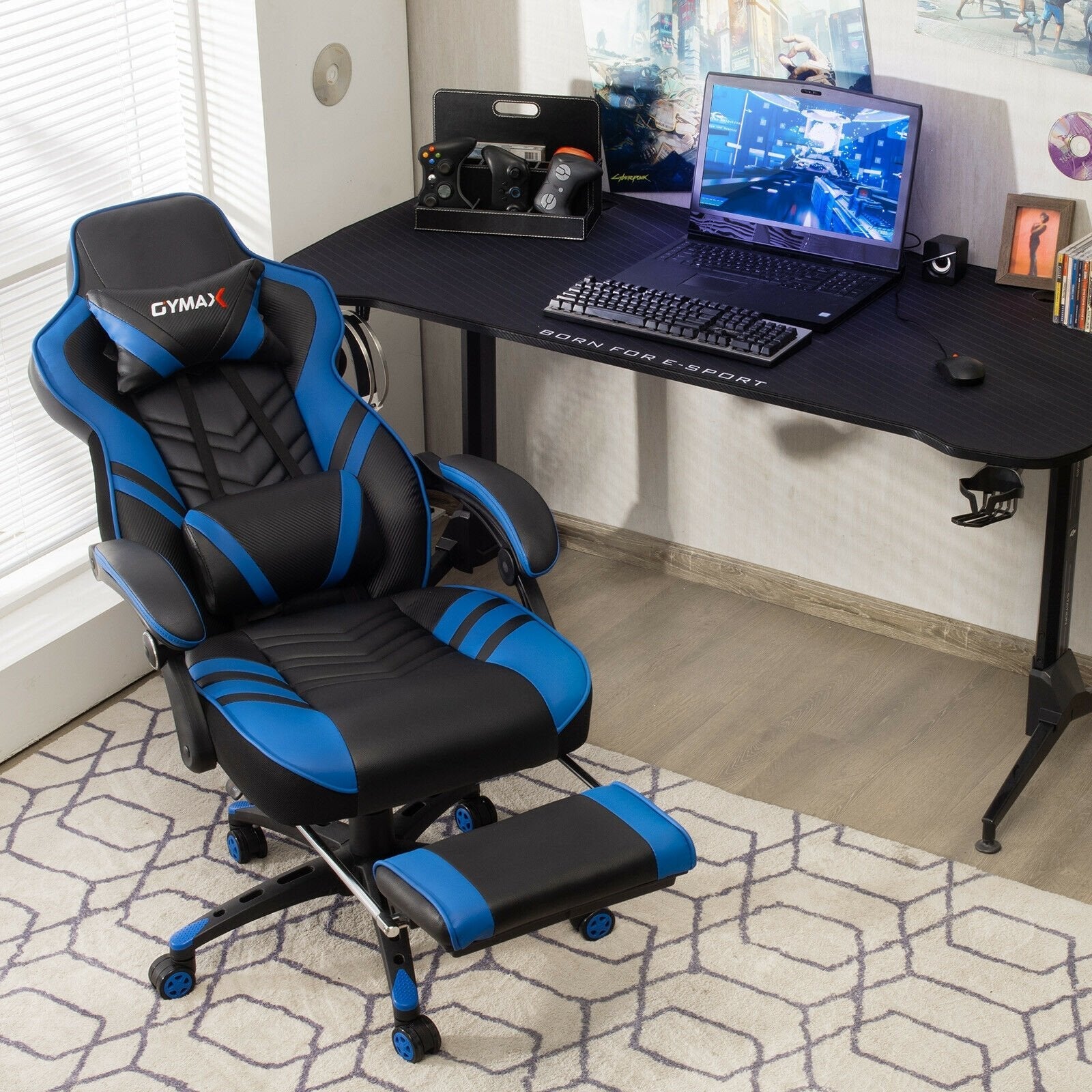 Adjustable Gaming Chair with Footrest for Home Office-Black