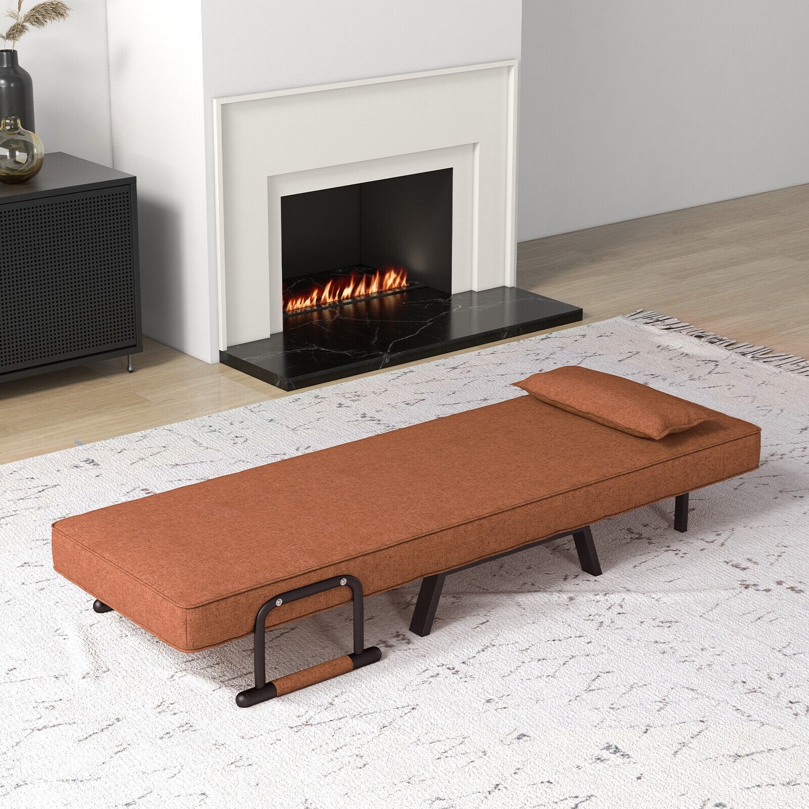 Folding 6 Position Convertible Sleeper Bed Armchair Lounge Couch with Pillow-Black