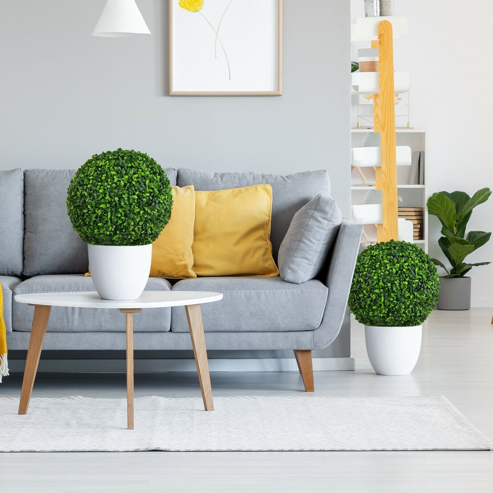 2 Pieces 19 Inch Artificial Topiary Balls Faux Boxwood Ball Plants