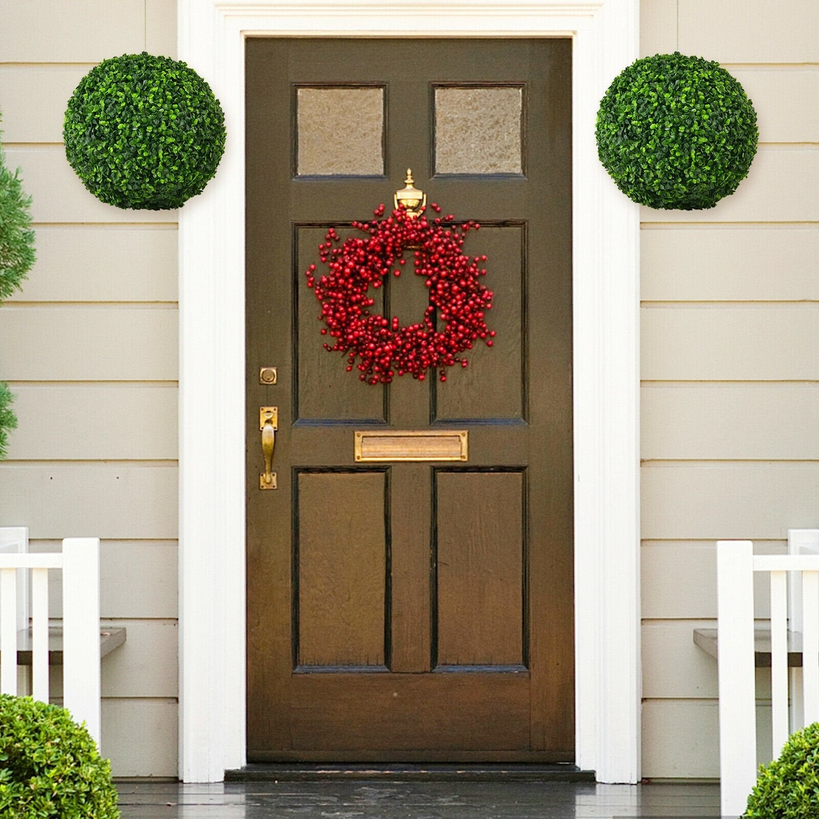 2 Pieces 19 Inch Artificial Topiary Balls Faux Boxwood Ball Plants