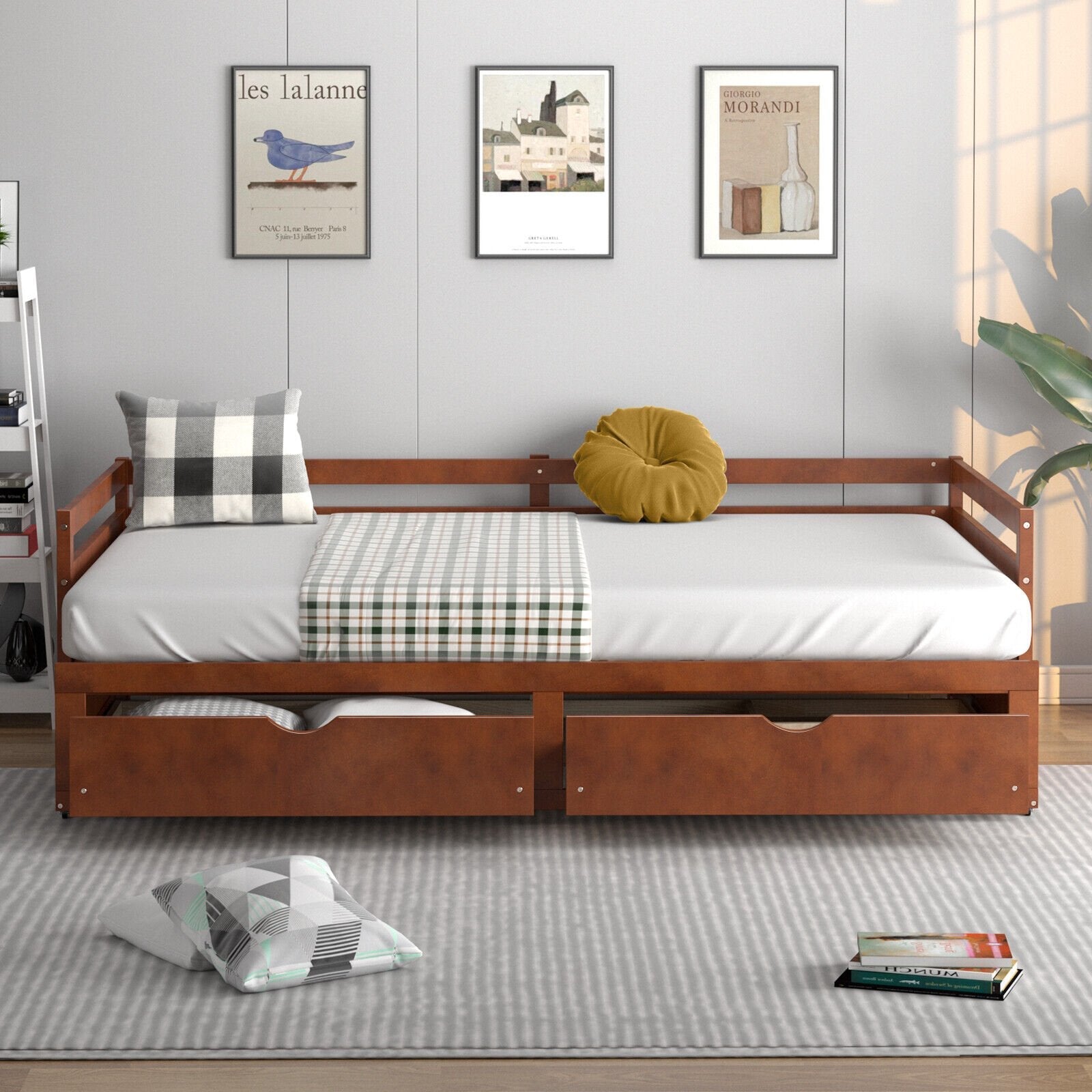 Extendable Twin to King Daybed with Trundle and 2 Storage Drawers-Brown