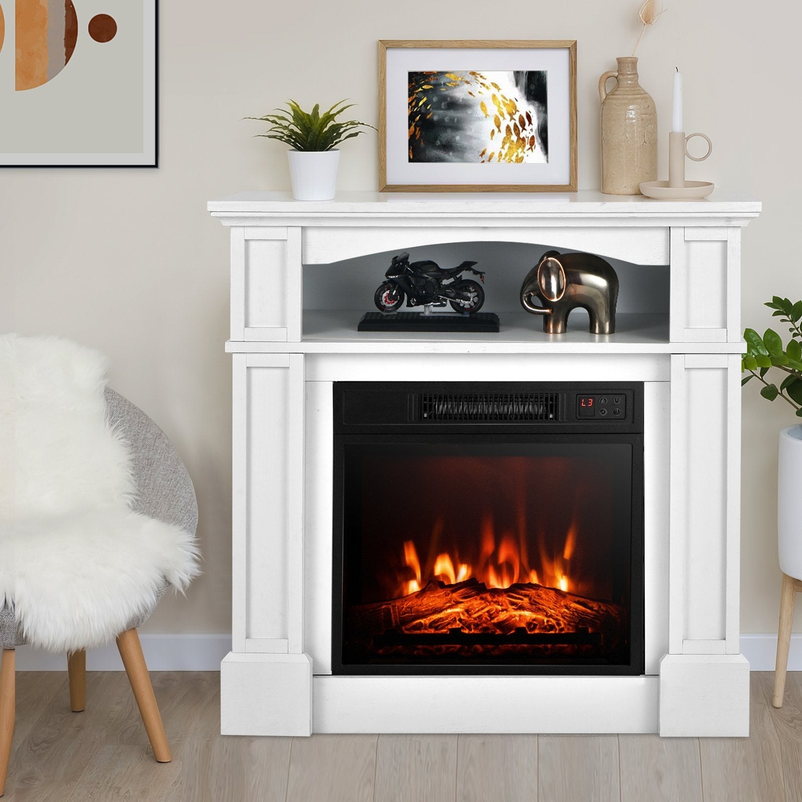 32 Inch 1400W Electric TV Stand Fireplace with Shelf-Natural