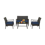 4 Pieces Outdoor Rattan Conversation Set with Tempered Glass Coffee Table-Navy
