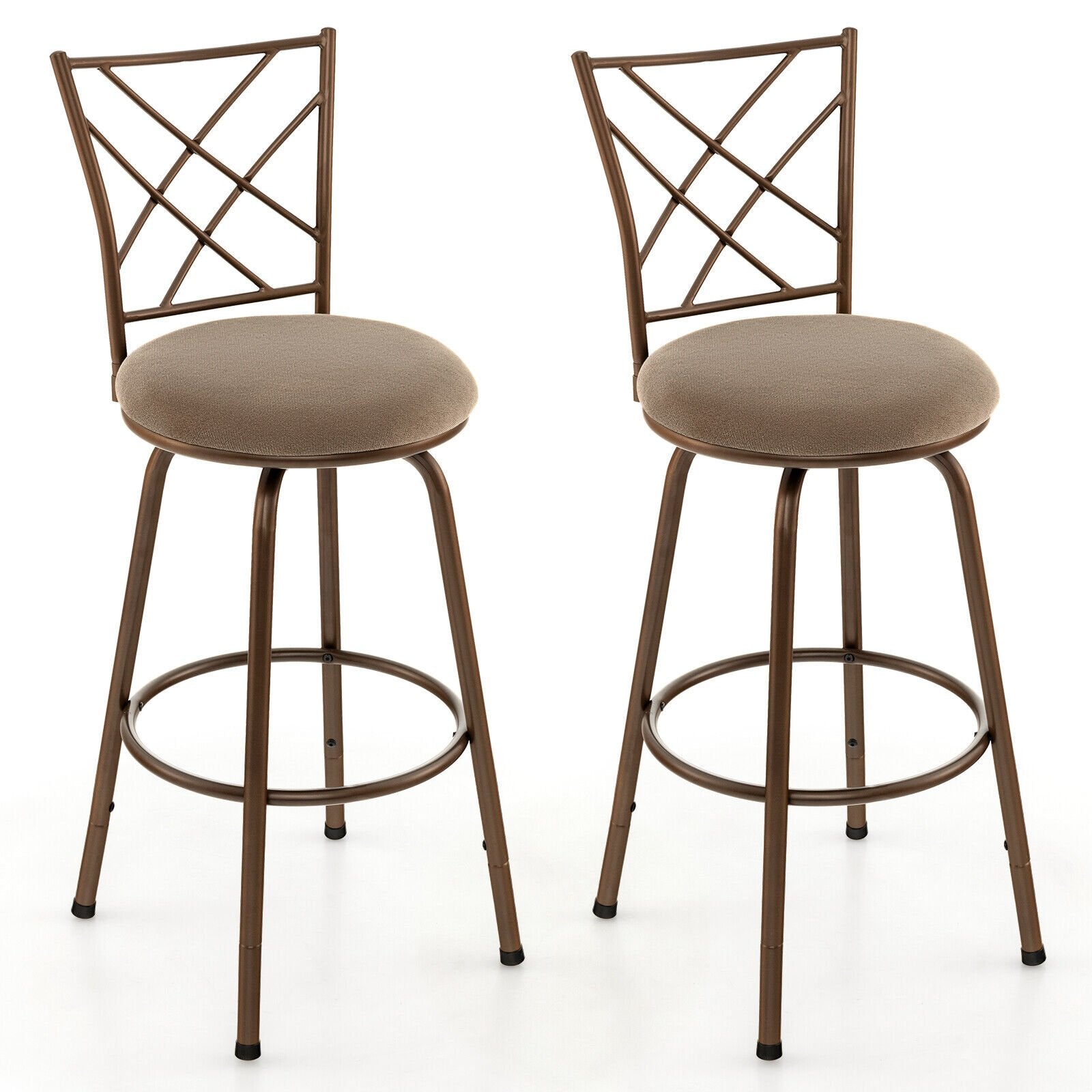 2 Pieces Swivel Pluch Fabrice Cushioned Bar Stool Set-Brown