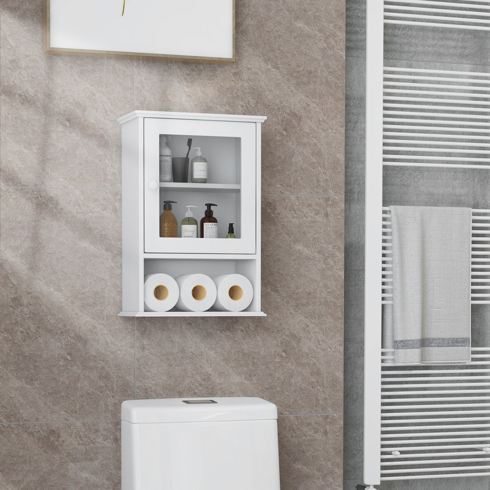 Bathroom Wall Mounted Adjustable Hanging Storage Medicine Cabinet-White