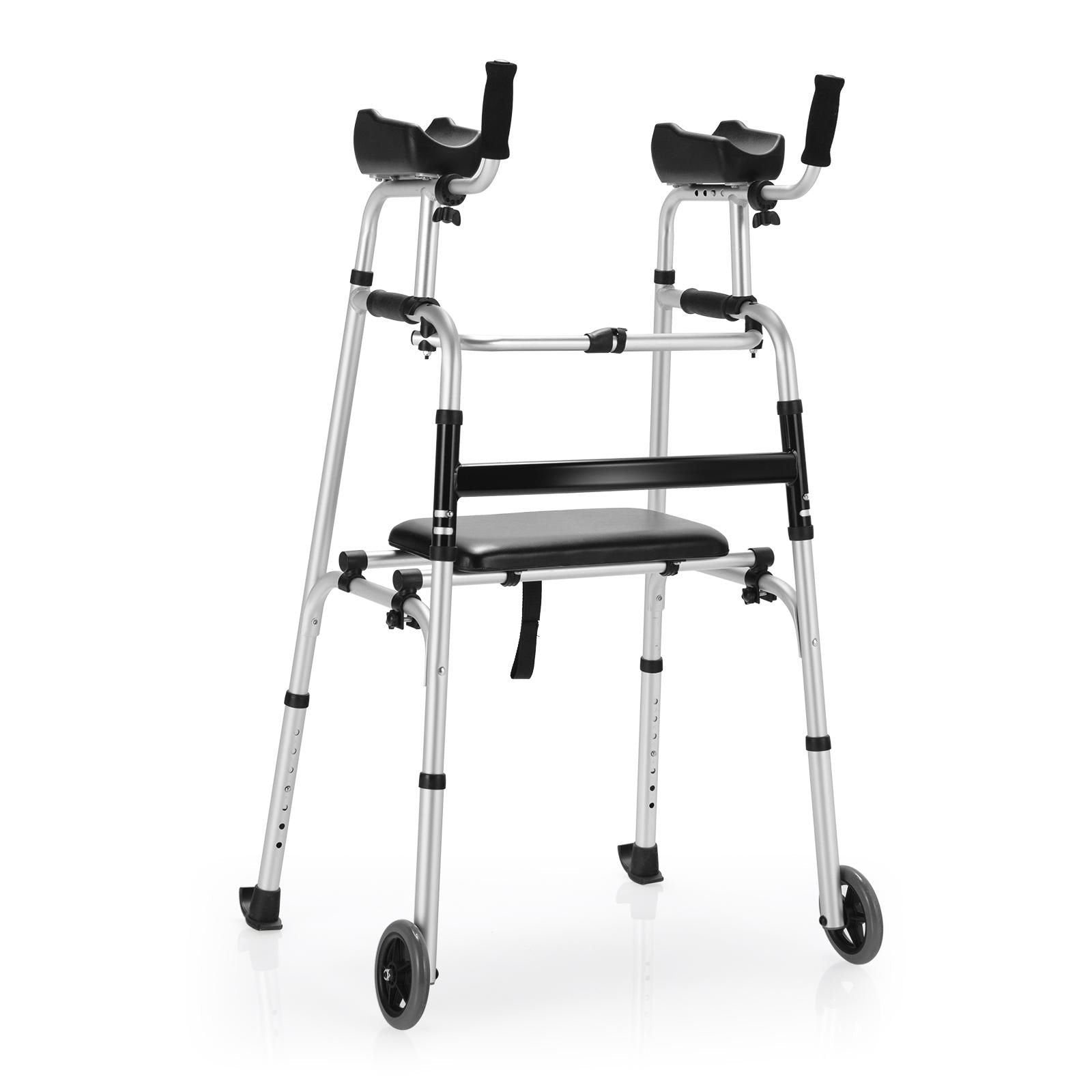 Height Adjustable Rollator Walker With Seat and Armrest Pad
