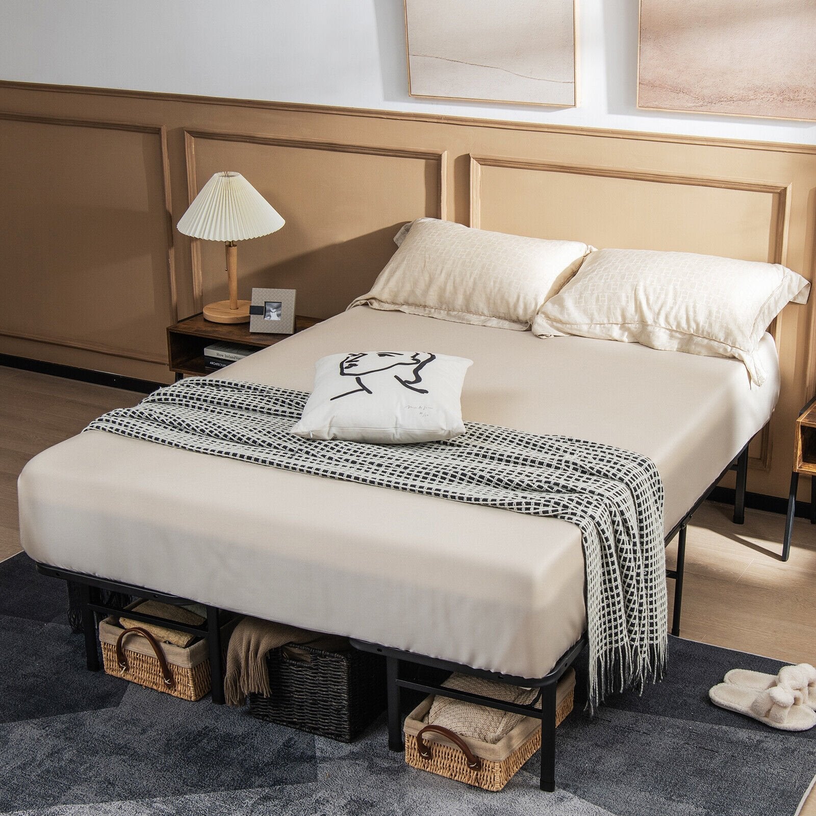 Queen/King Size Folding Steel Platform Bed Frame for Kids and Adults-King Size