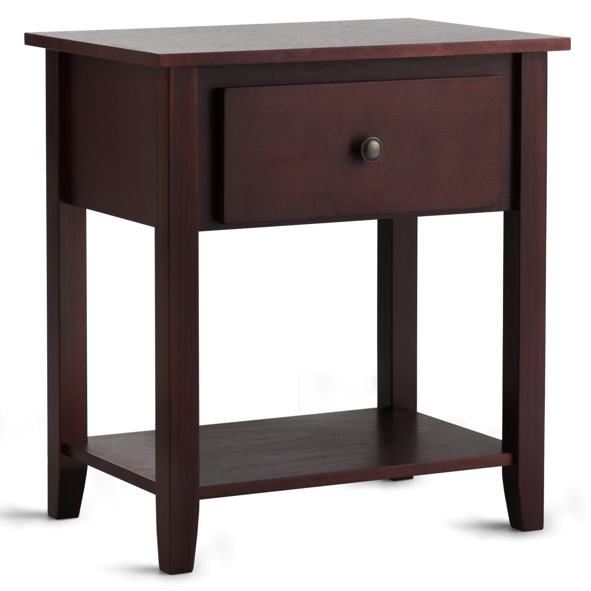 Nightstand with Drawer and Storage Shelf for Bedroom Living Room-Black