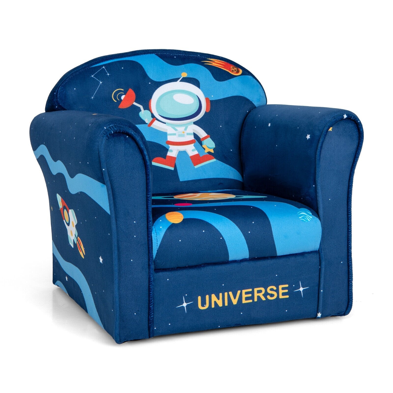 Toddler Upholstered Armchair with Solid Wooden Frame and High-density Sponge Filling-Blue