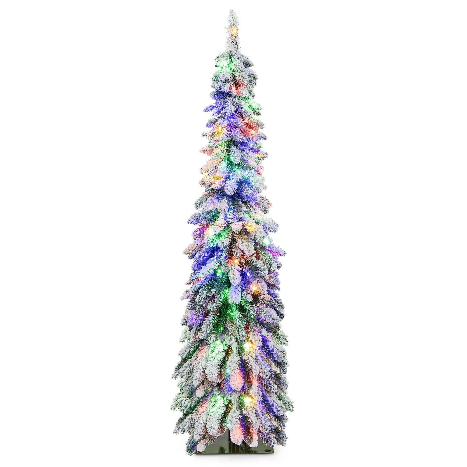 4/5/6 Feet Pre-Lit Artificial Christmas Tree Snow-Flocked Slim Pencil Xmas Decor-6 ft