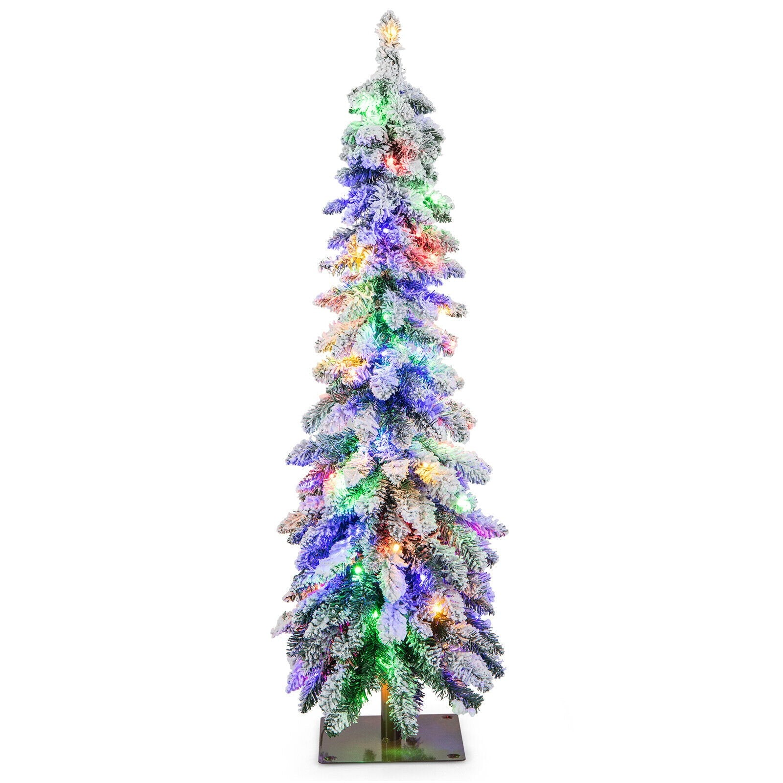 4/5/6 Feet Pre-Lit Artificial Christmas Tree Snow-Flocked Slim Pencil Xmas Decor-6 ft