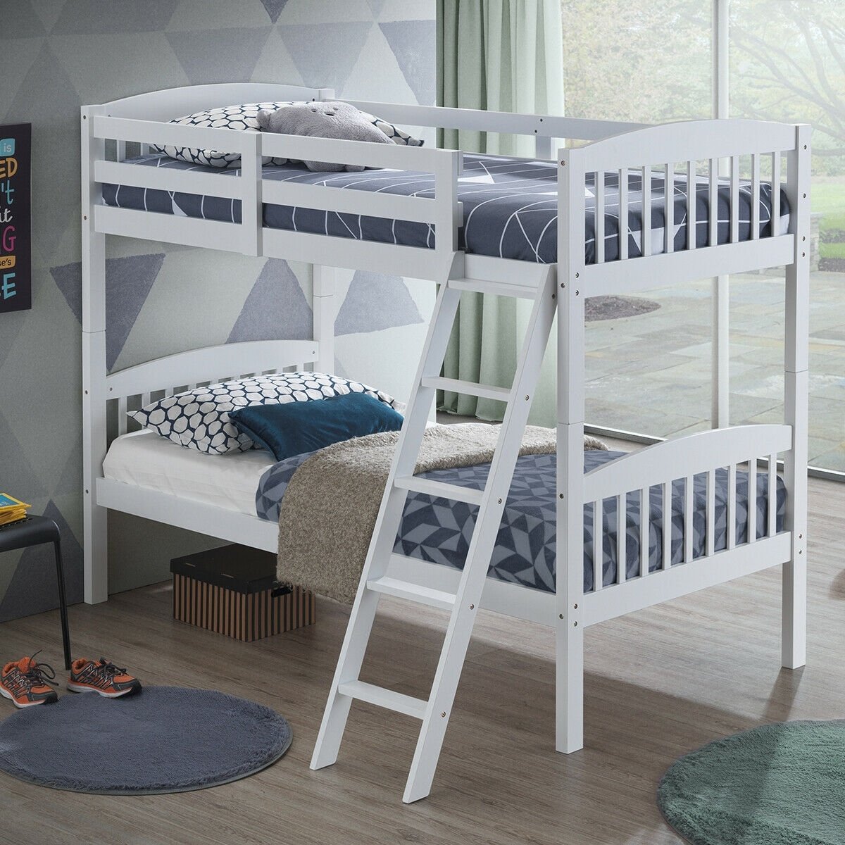 Solid Wood Twin Bunk Beds with Detachable Ladder-Coffee