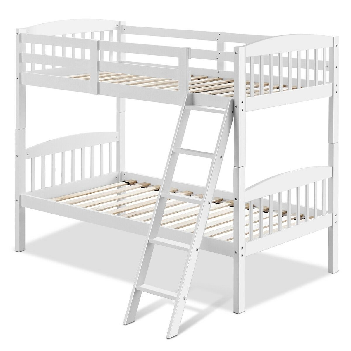 Solid Wood Twin Bunk Beds with Detachable Ladder-Coffee