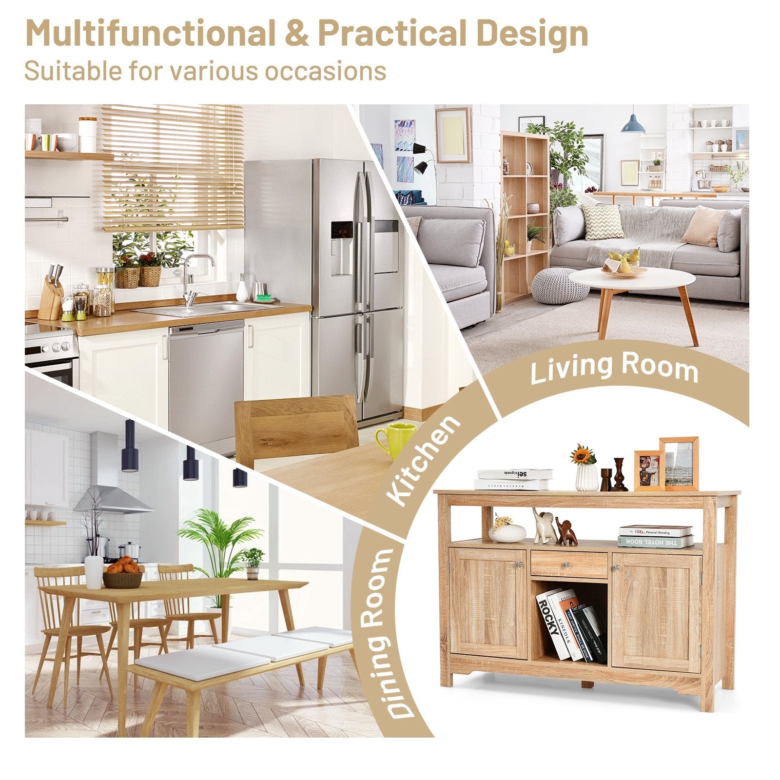 Buffet Server Sideboard Wine Cabinet Console-Gray