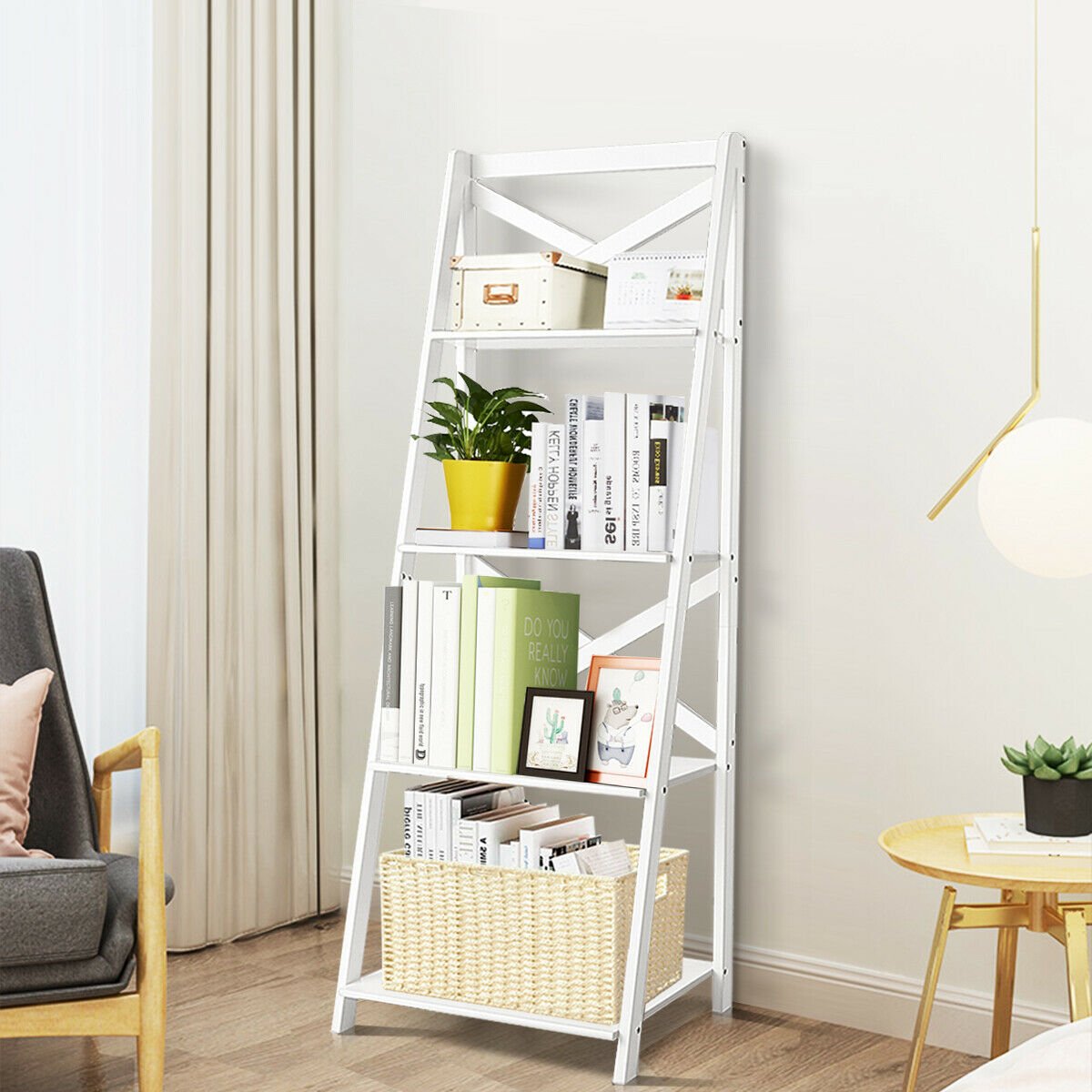 4-Tier Ladder Space-saving Bookshelf