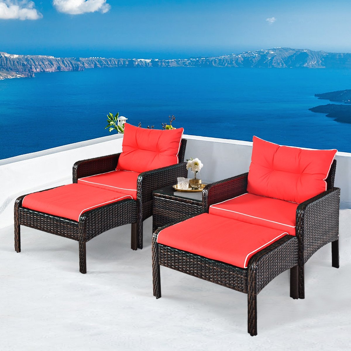 5 Pcs Patio Rattan Wicker Sofa Furniture Set