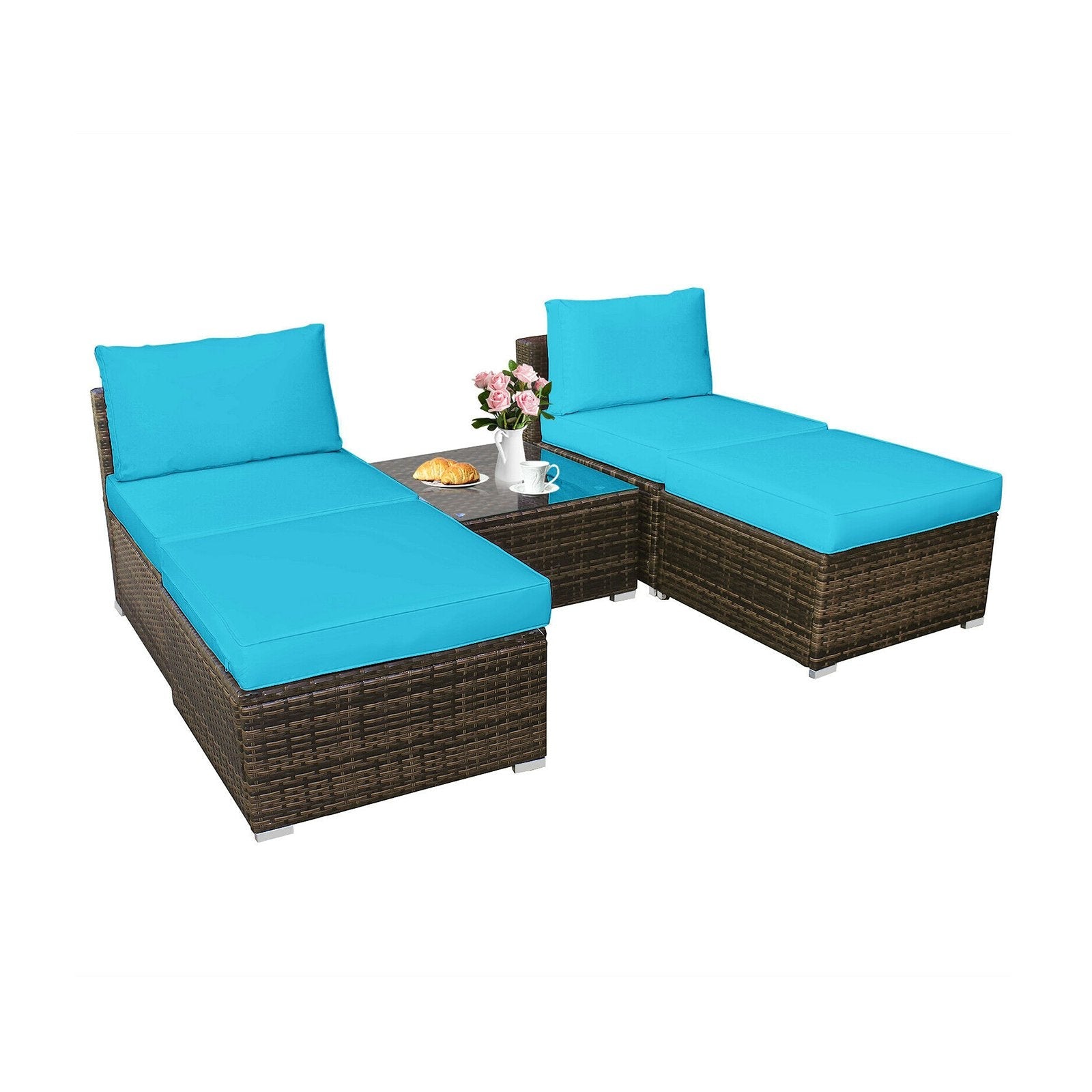 5 Pieces Patio Rattan Furniture Set with Cushioned Armless Sofa-Red