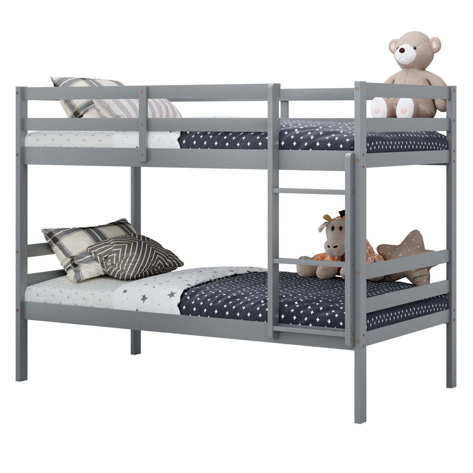 Twin Bunk Bed Children Wooden Bunk Beds Solid Hardwood-Brown