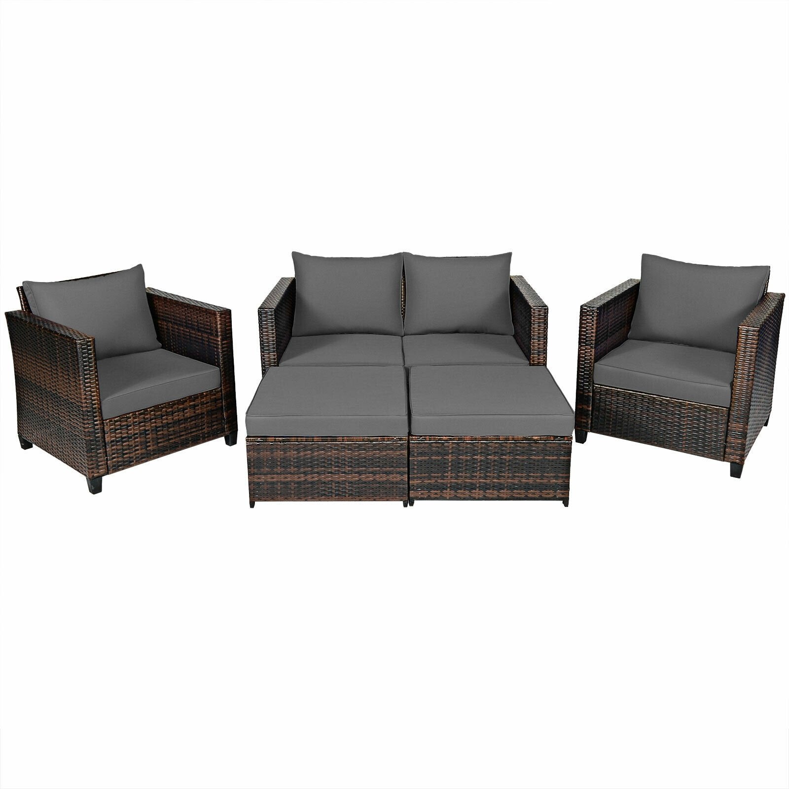 5 Pieces Patio Cushioned Rattan Furniture Set-Black