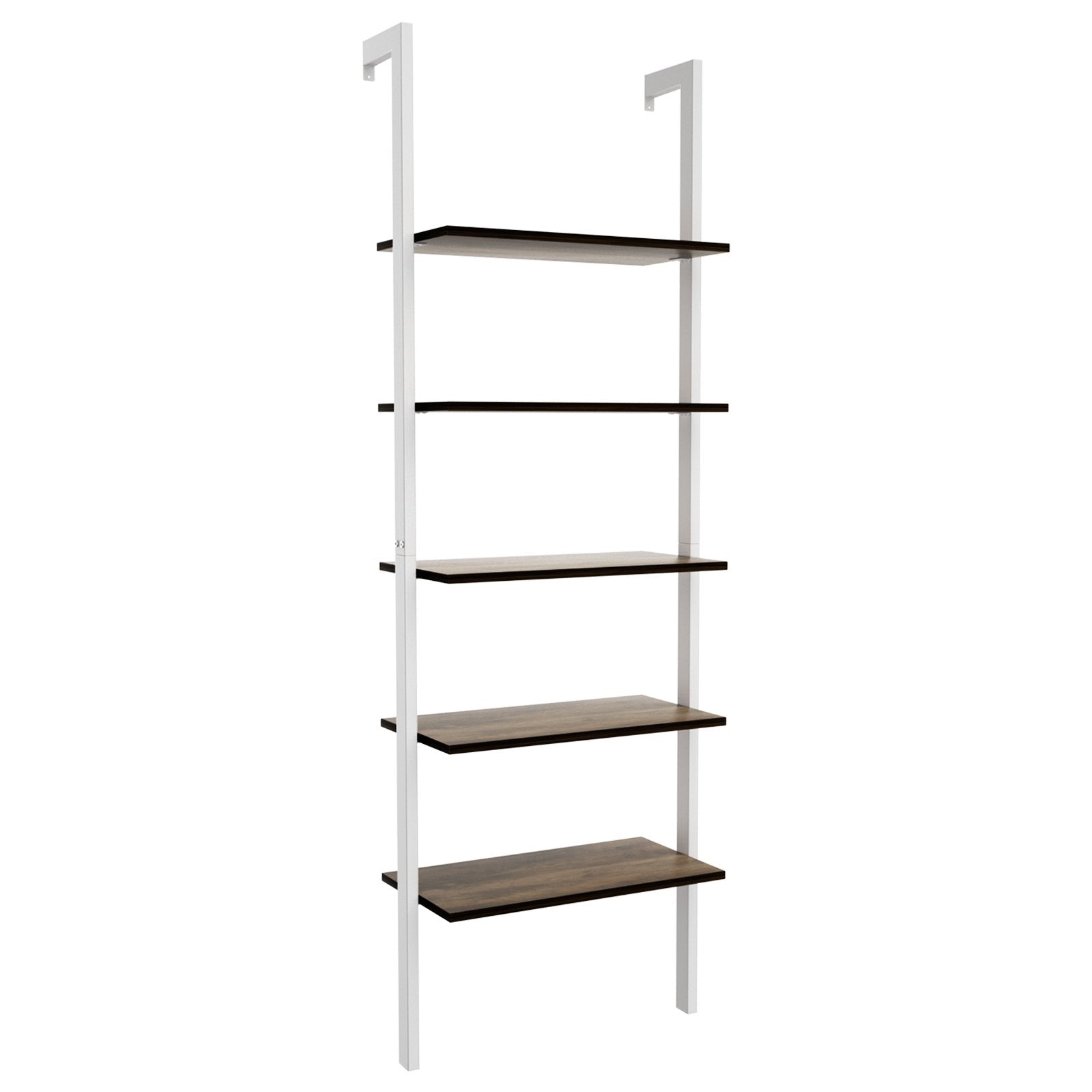 5-Tier Wood Look Ladder Shelf with Metal Frame for Home-Bronze