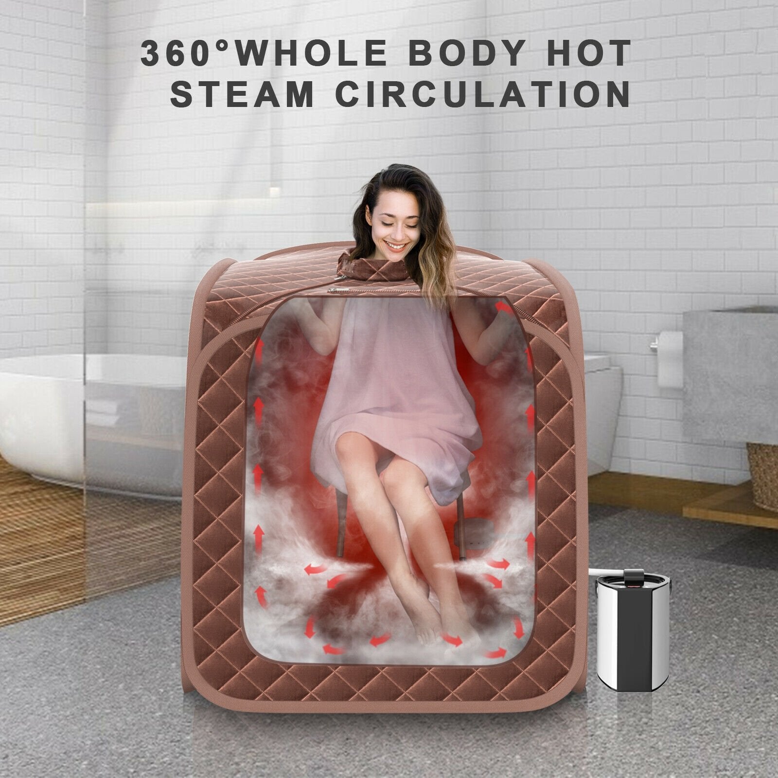 Portable Personal Steam Sauna Spa with Steamer Chair-Black
