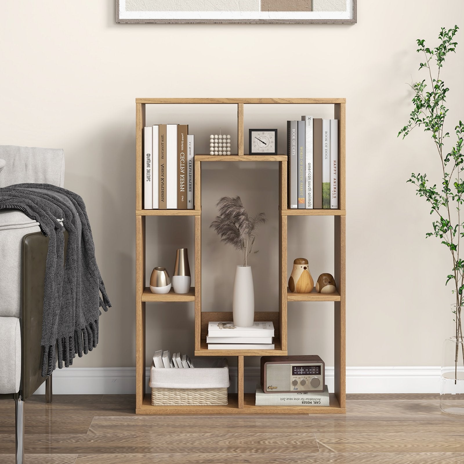 7-Cube Geometric Bookshelf Modern Decorative Open Bookcase-Gray