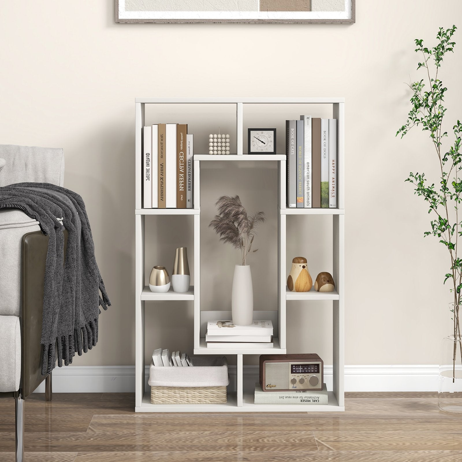 7-Cube Geometric Bookshelf Modern Decorative Open Bookcase-Gray