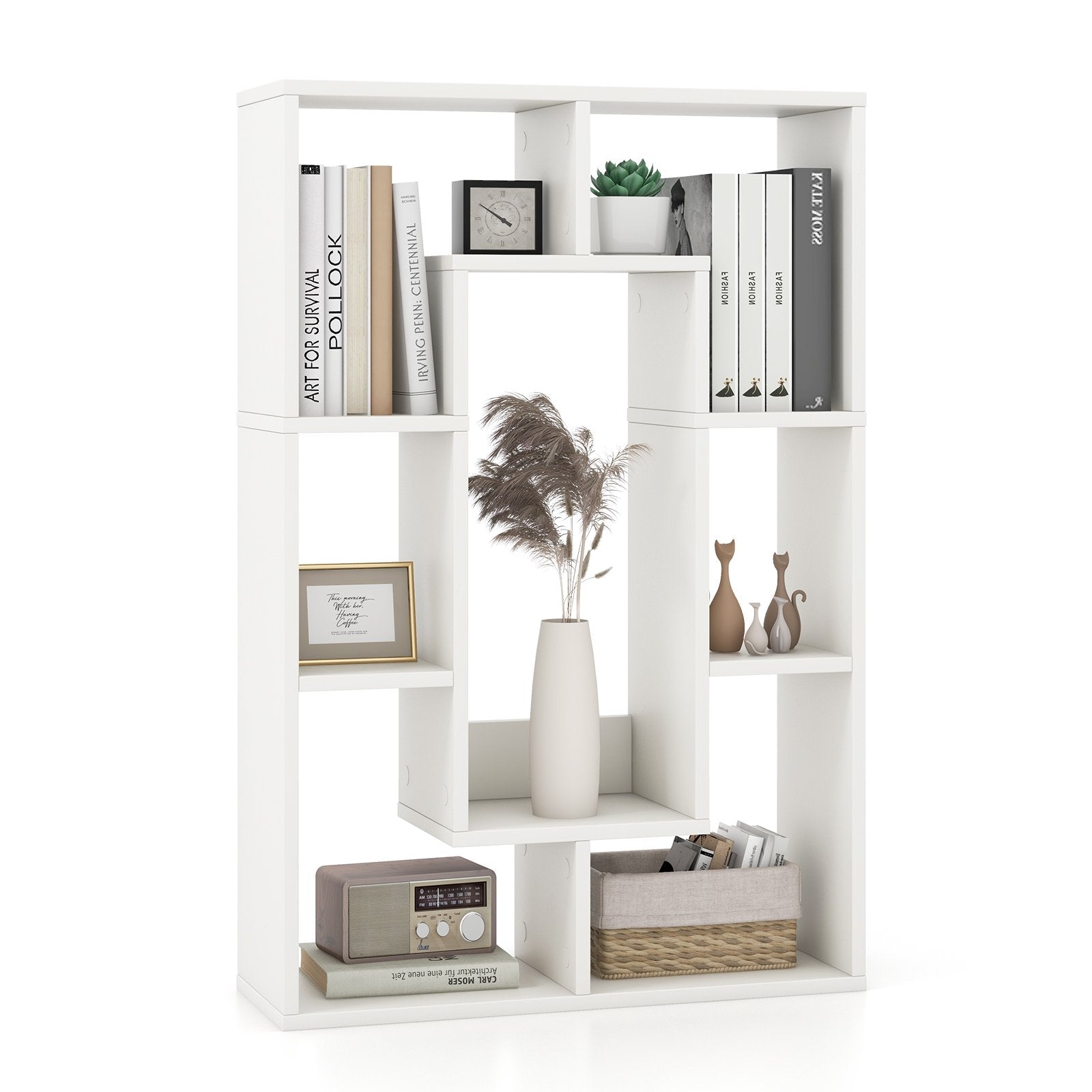 7-Cube Geometric Bookshelf Modern Decorative Open Bookcase-Gray