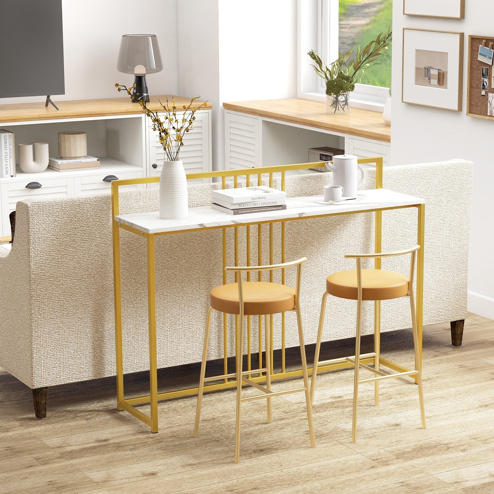 47 Inches Modern Console Table with Steel Frame and Storage Shelf-Black