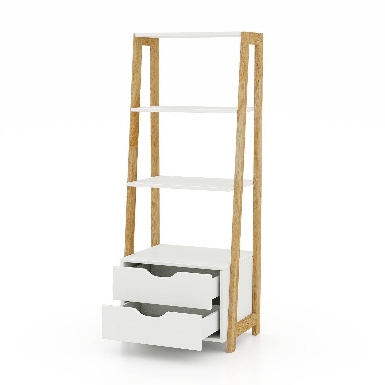 4-Tier Ladder Bookshelf Storage Display with 2 Drawers