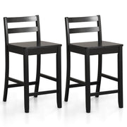 Wooden Bar Stools Set of 2 with Ergonomic Backrest and Footrest-Black