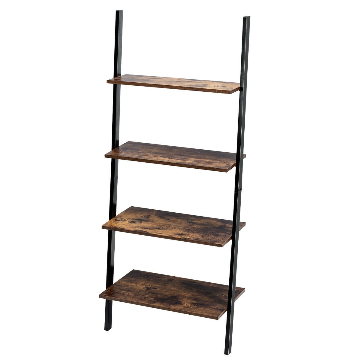 4-Tier Industrial Leaning Wall Bookcase-Black