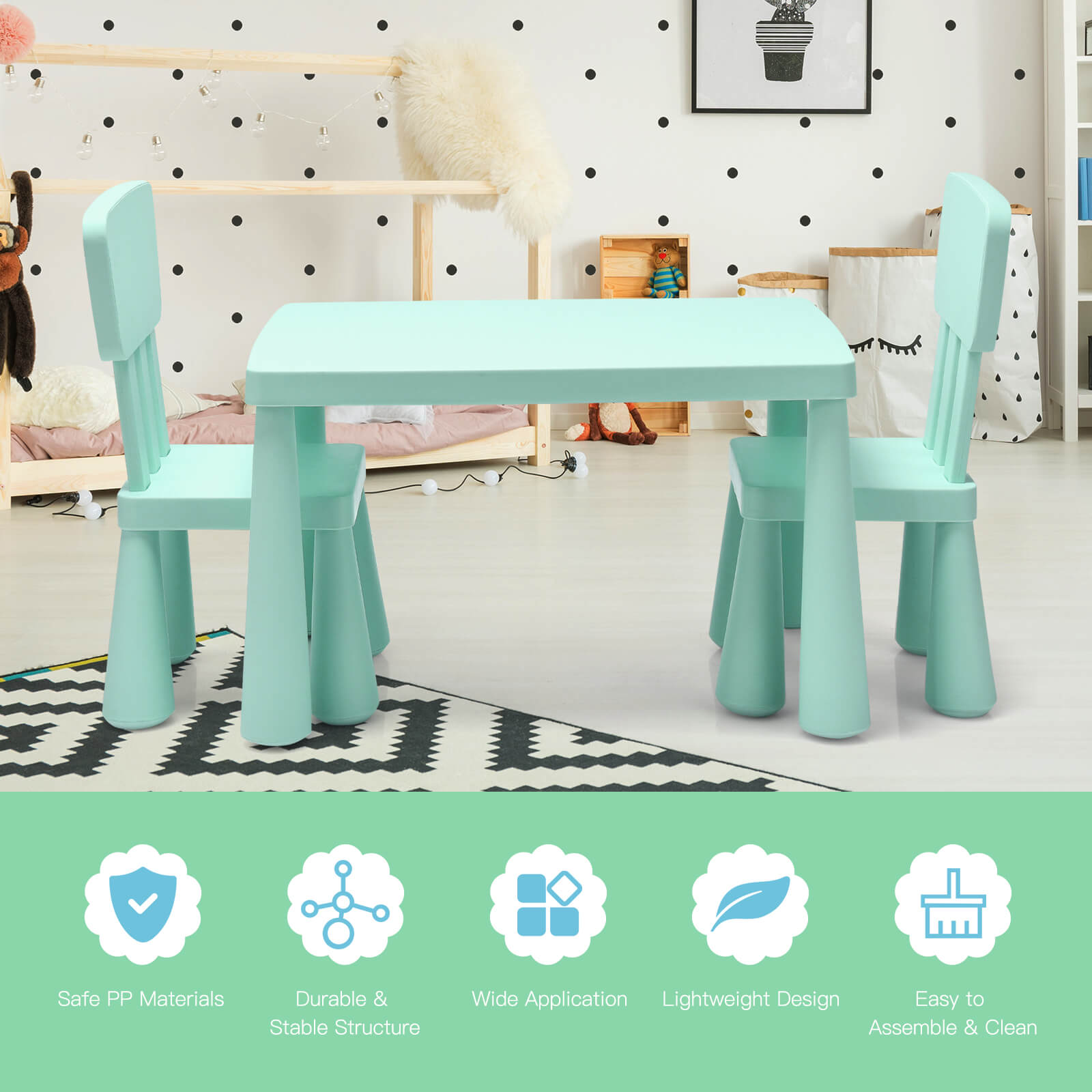 3 Pieces Toddler Multi Activity Play Dining Study Kids Table and Chair Set-Blue