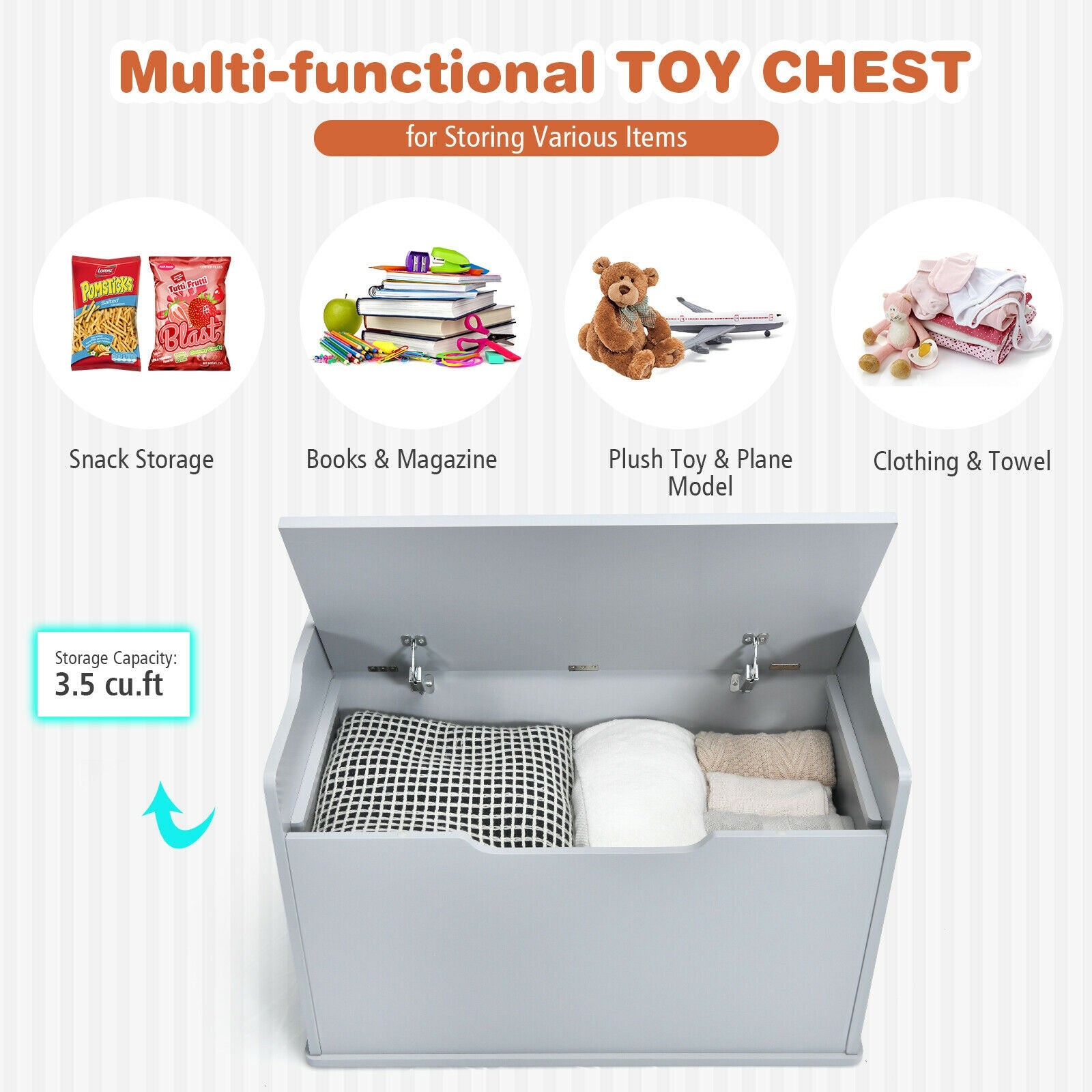 Kids Toy Wooden Flip-top Storage Box Chest Bench with Cushion Hinge-Brown