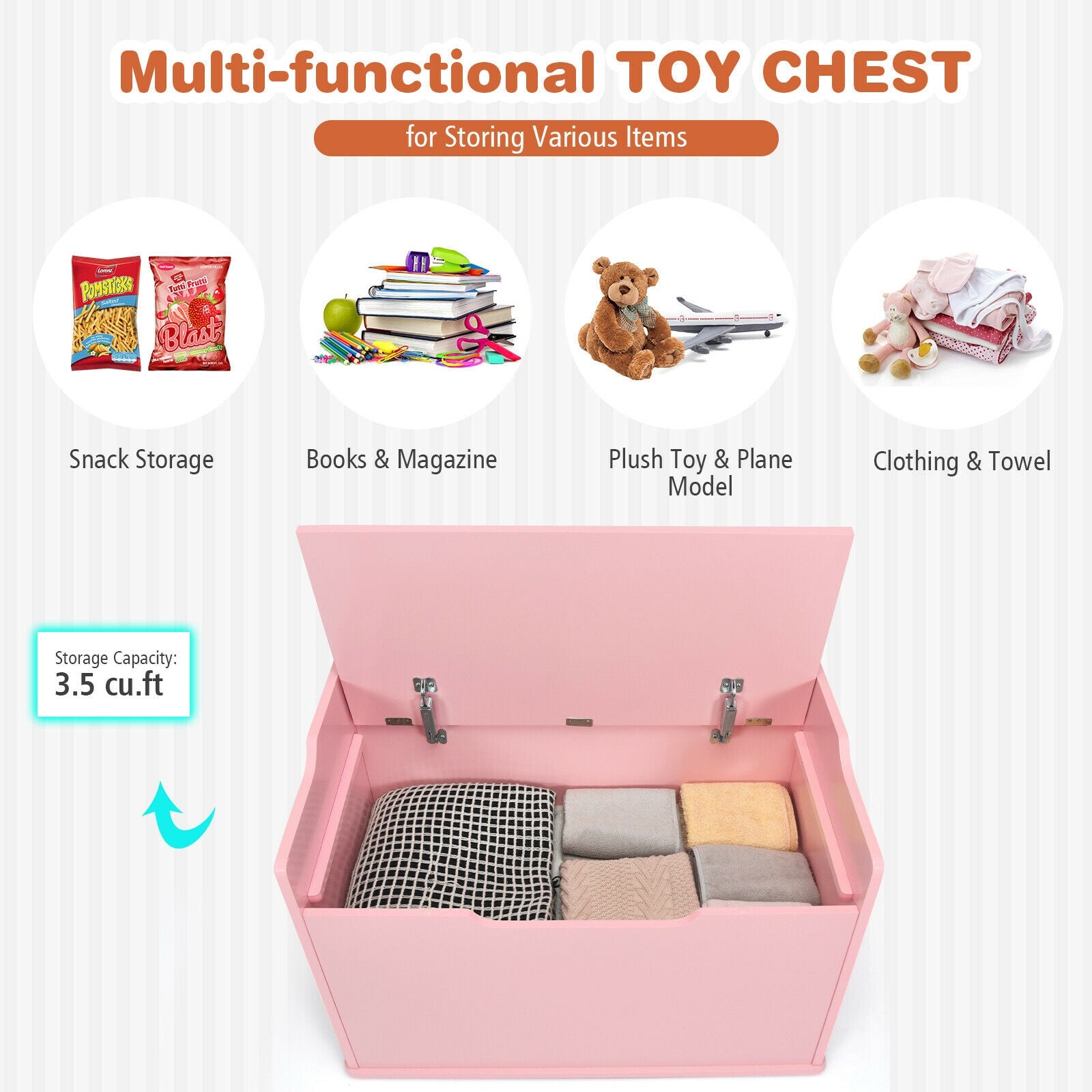 Kids Toy Wooden Flip-top Storage Box Chest Bench with Cushion Hinge-Brown