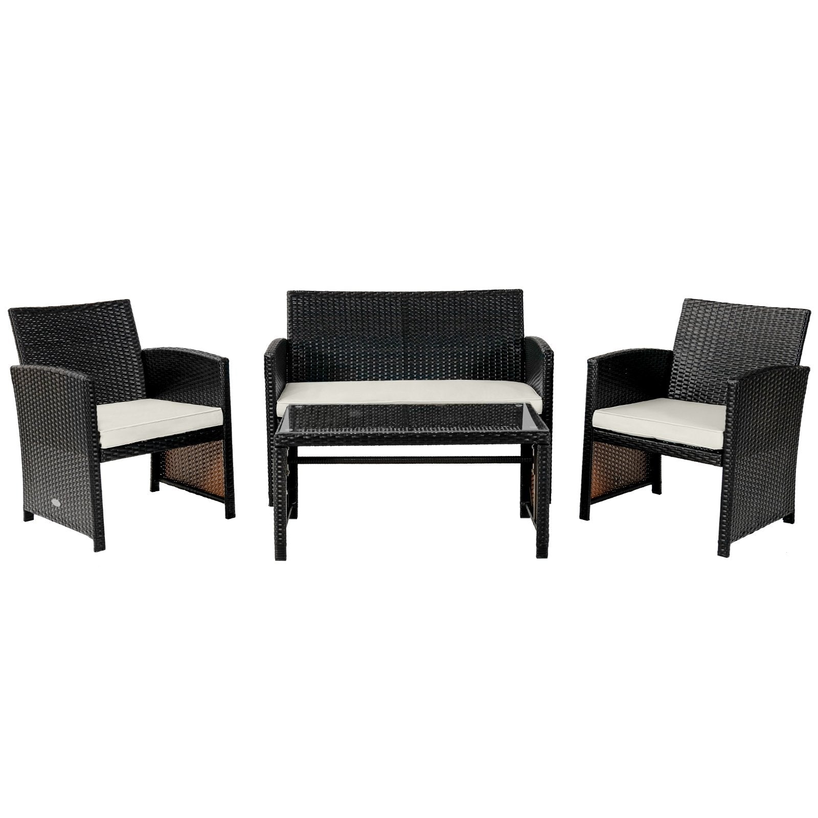 4 Pieces Patio Rattan Cushioned Furniture Set with Coffee Table-Black