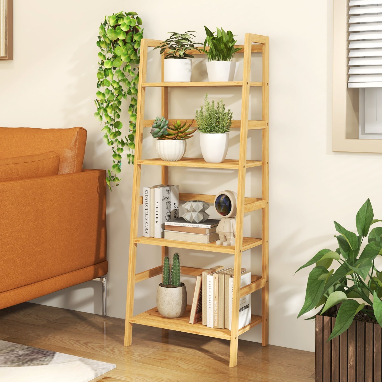 47.5 Inch 4-Tier Multifunctional Bamboo Bookcase Storage Stand Rack