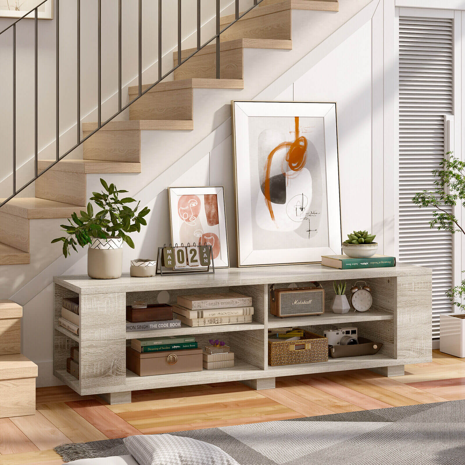 59 Inch Console Storage Entertainment Media Wood TV Stand-Black