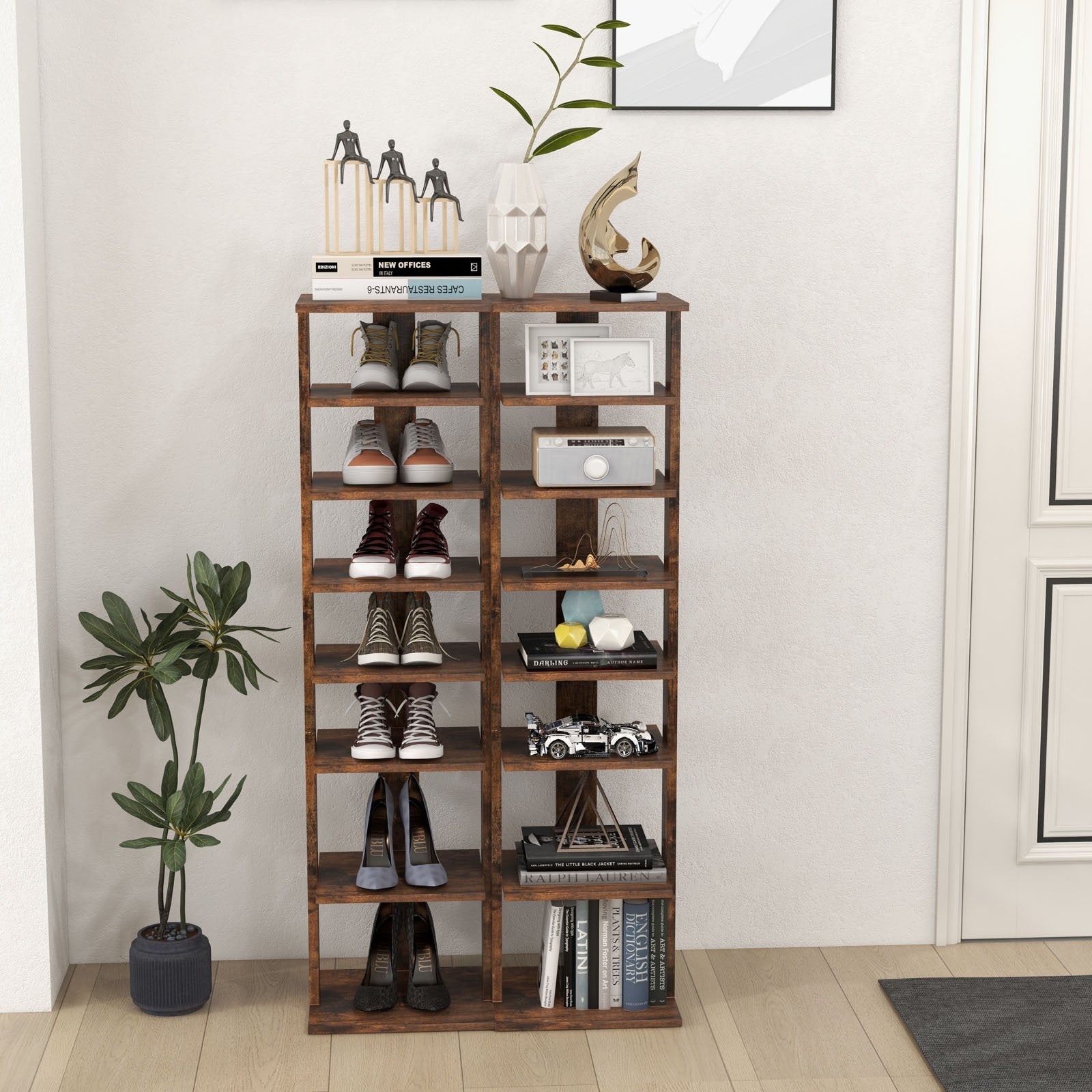 7-Tier Shoe Rack Practical Free Standing Shelves Storage Shelves-Black