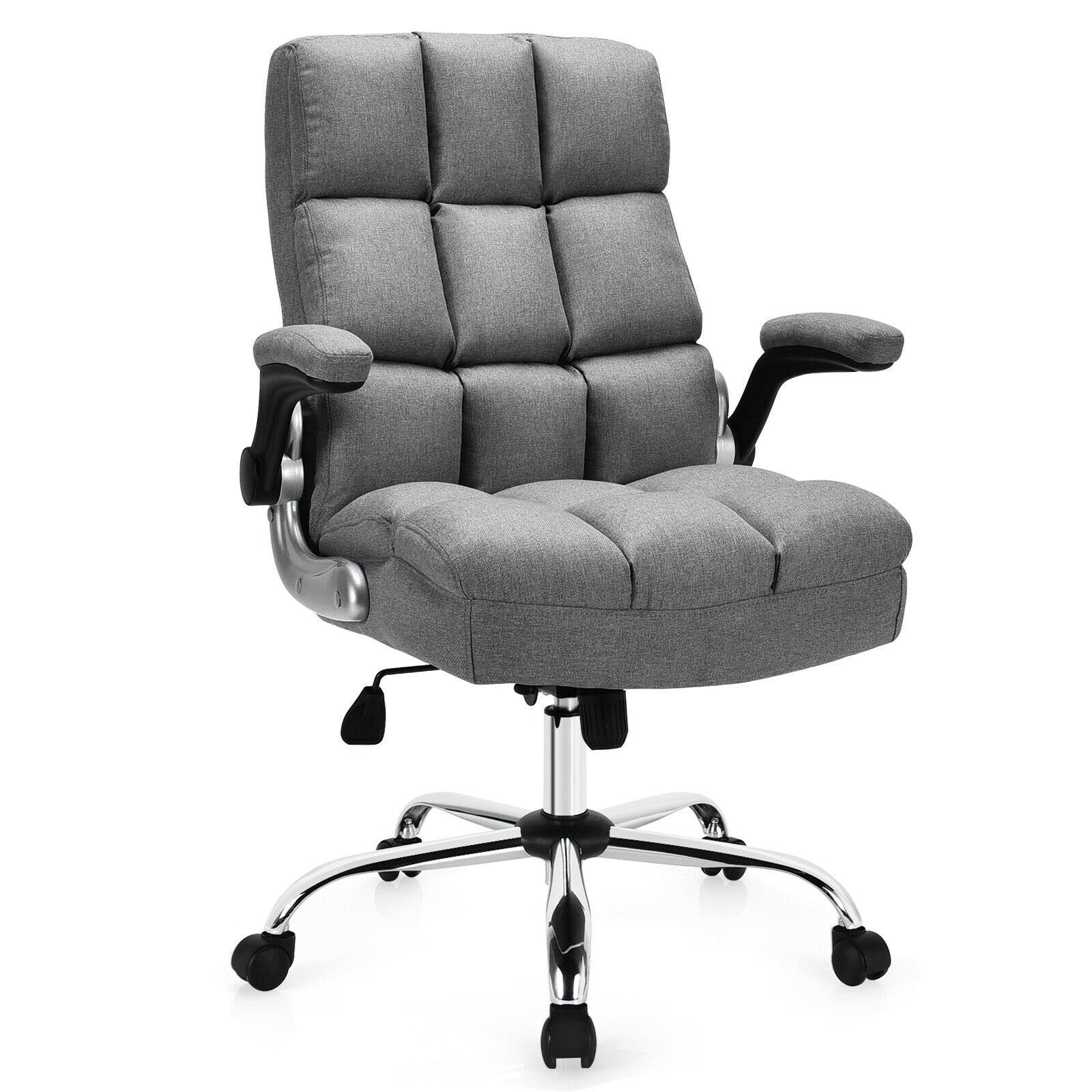 Adjustable Swivel Office Chair with High Back and Flip-up Arm for Home and Office-Beige