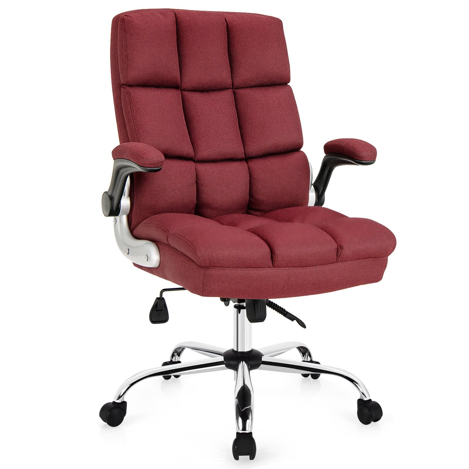Adjustable Swivel Office Chair with High Back and Flip-up Arm for Home and Office-Beige
