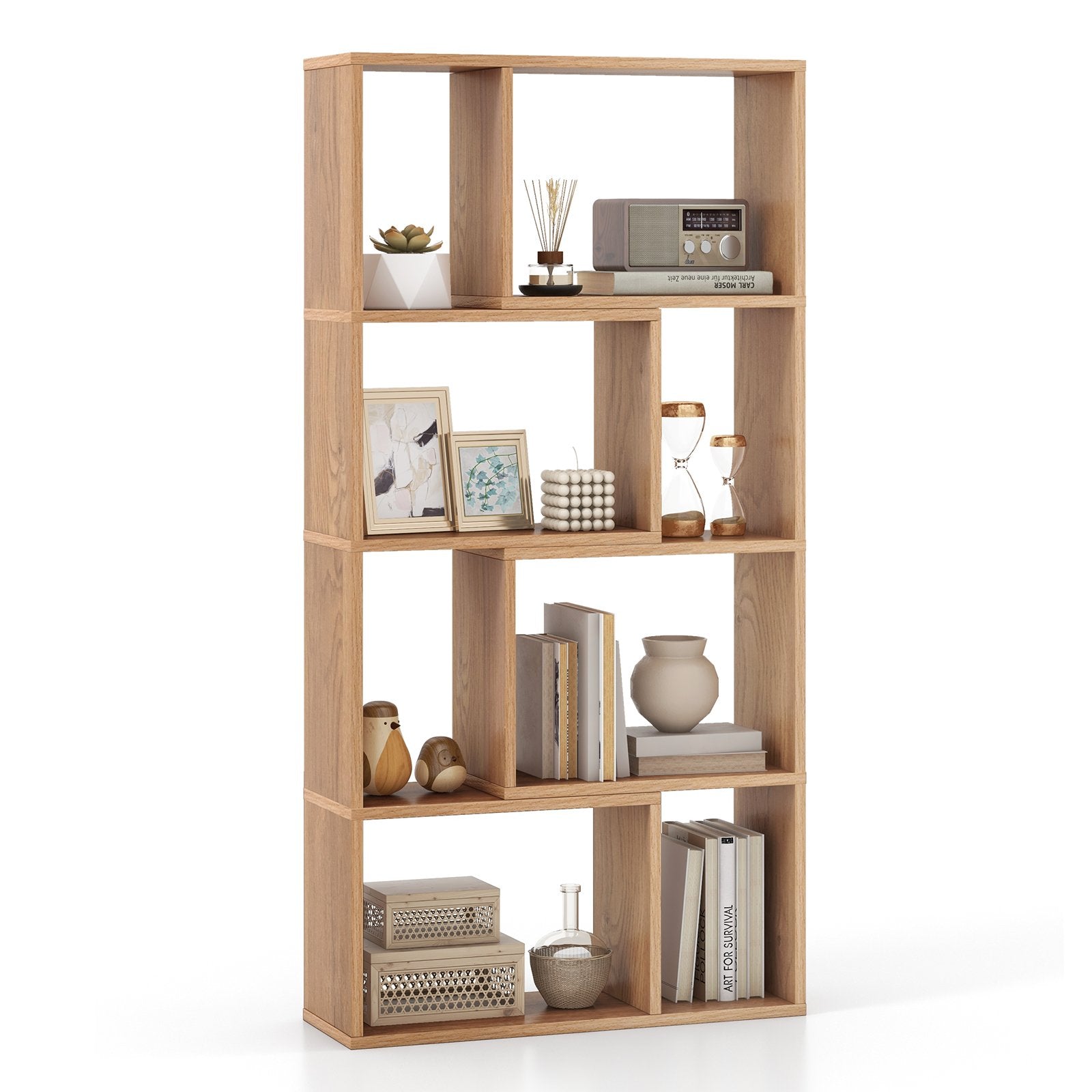 48 Inch 4-Tier Geometric Bookshelf with 8 Cubes for Living Room Bedroom-Gray