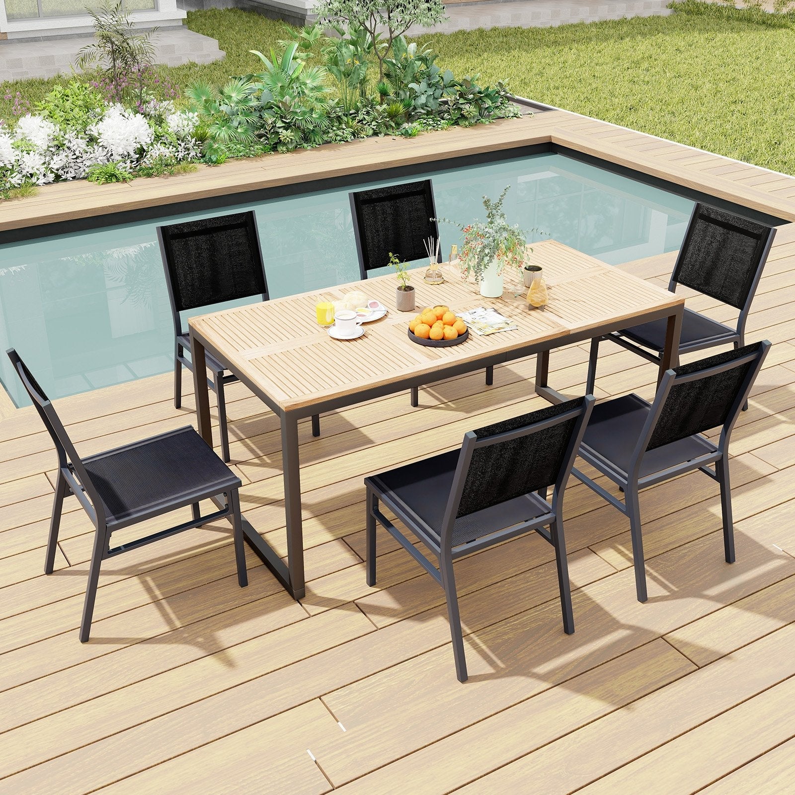 Outdoor Dining Chairs with Breathable Seat and Backrest for Backyard Porch Poolside-1 Piece