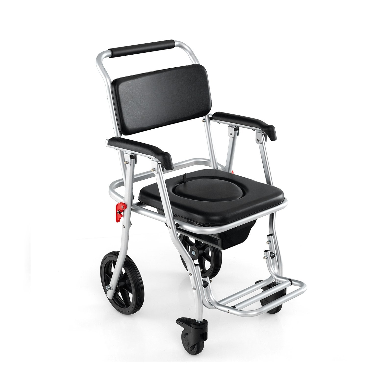 4-in-1 Foldable Bedside Commode Chair with Brakes and Bucket and Footrest