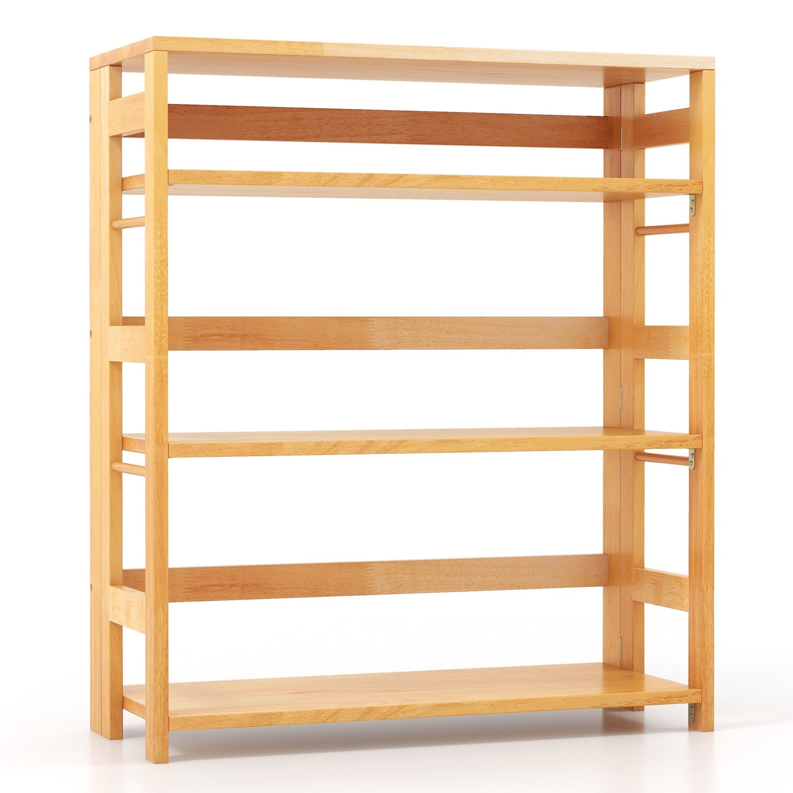 4-Tier Bookshelf Rubber Wood Bookcase with Side Fences for Living Room-14 inches