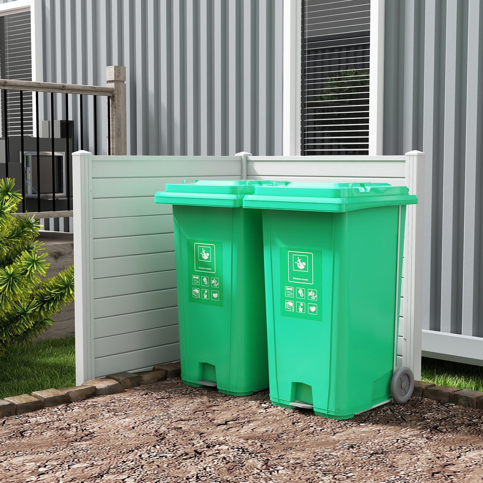 Air Conditioner Fence 48-Inch Privacy Screen 2-Panel for Trash Can with Metal Stakes