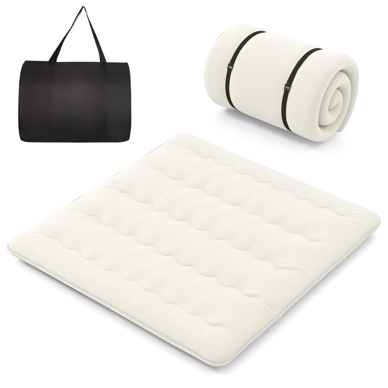 Queen/King/Twin/Full Futon Mattress Floor Sleeping Pad with Washable Cover Beige-Queen Size