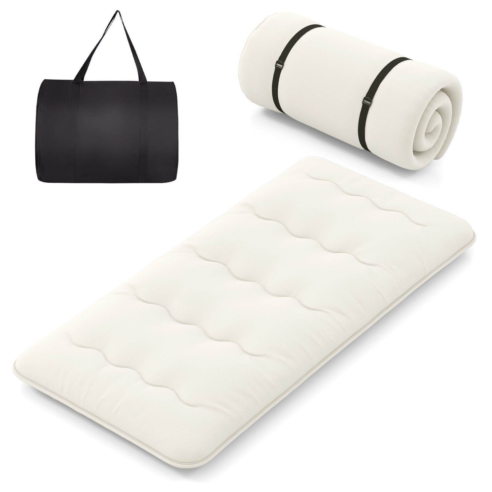 Queen/King/Twin/Full Futon Mattress Floor Sleeping Pad with Washable Cover Beige-Queen Size