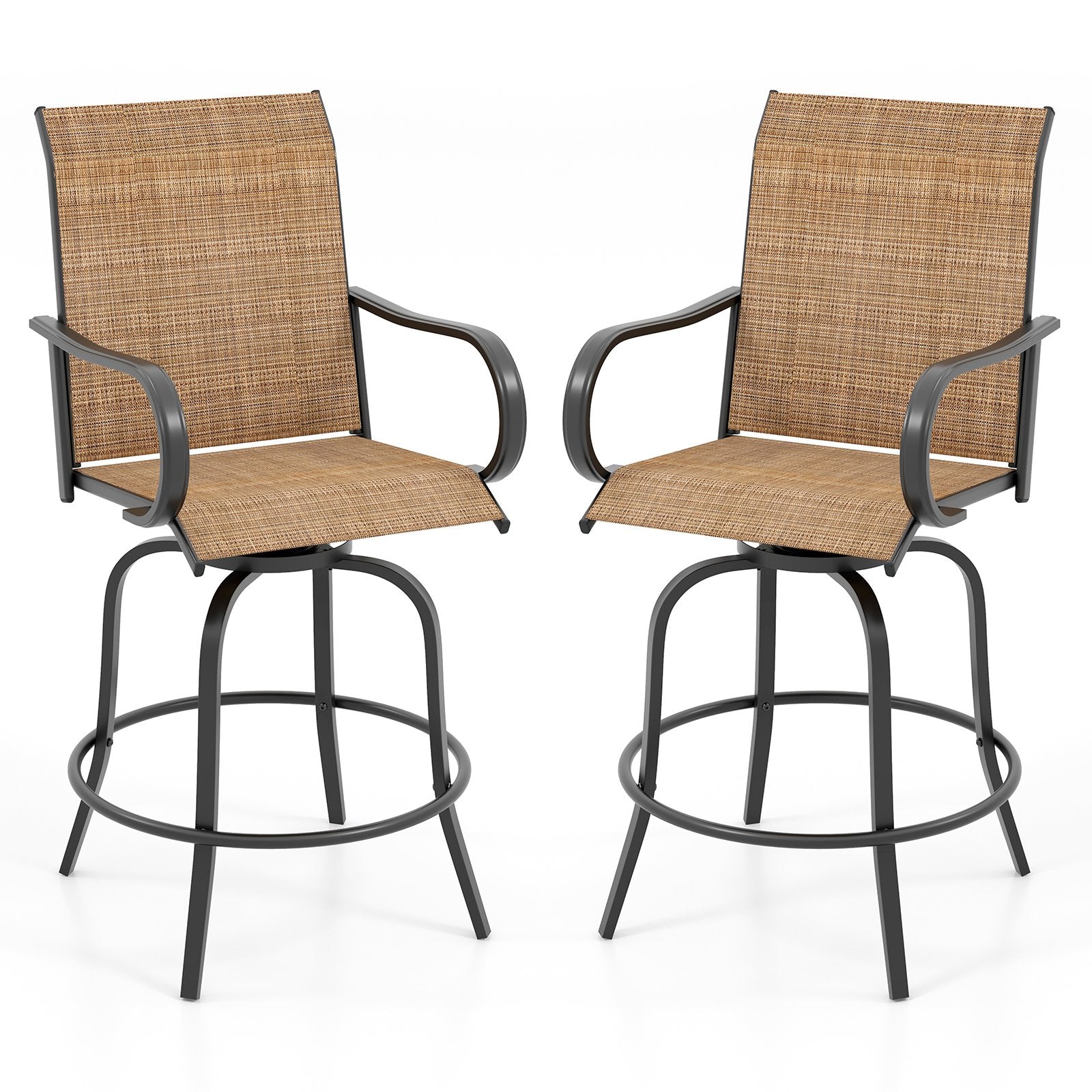 2 Pieces 360 Rotating Bar Stool Set with Armrests for Patio-Black