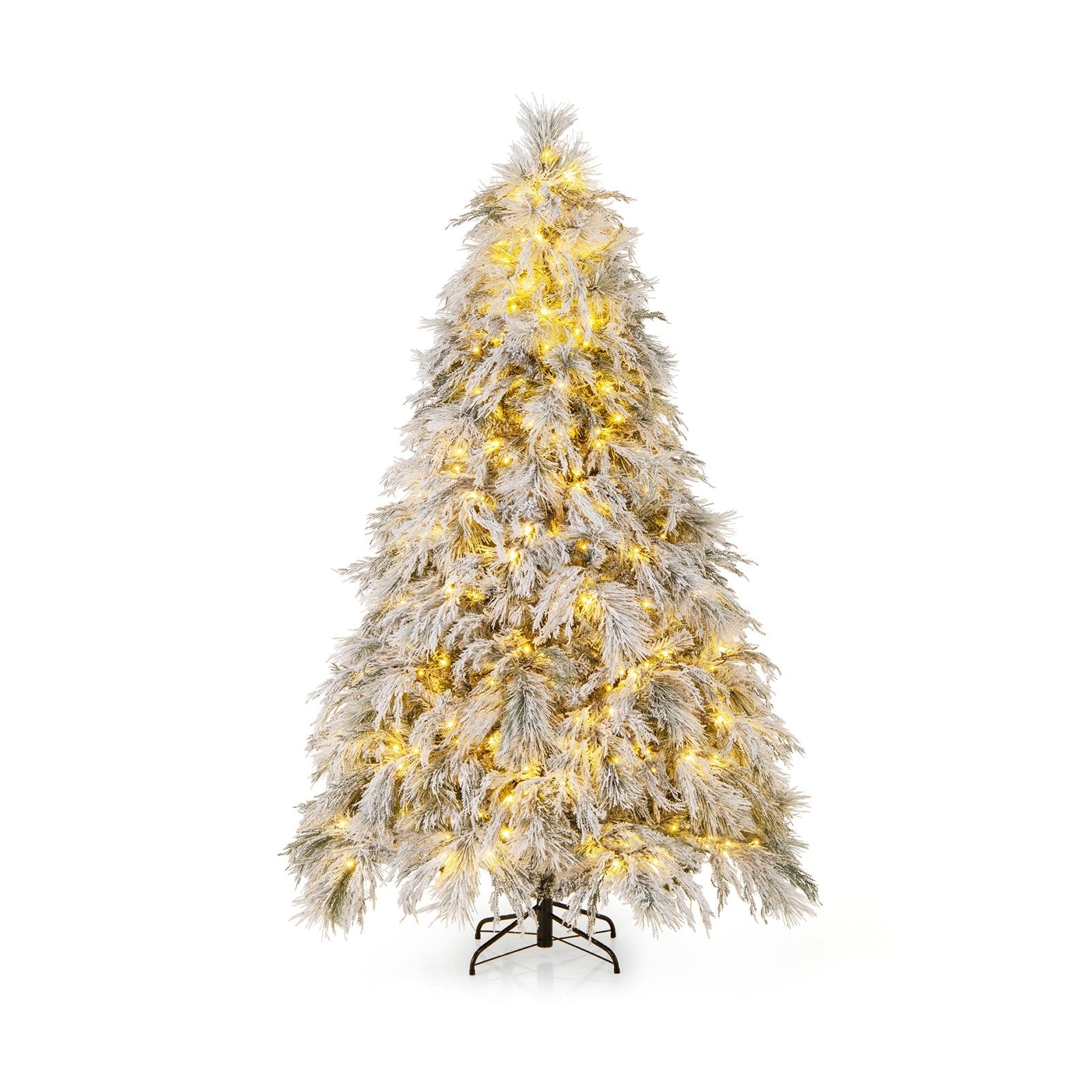 4.5/6/7 Feet Pre-Lit Snow Flocked Christmas Tree with Warm White LED Lights-4.5 ft